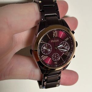 Dark Red Fossil Watch